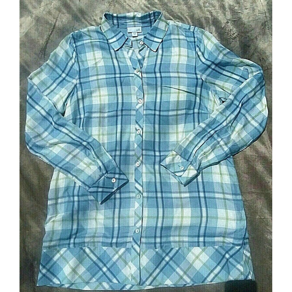 J. Jill Women's Plaid Button Down Soft Rayon Tunic Top Blouse Sz S